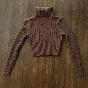 Terranova Chocolate Brown Cable Knit Maglia Turtleneck Sweater, Size M